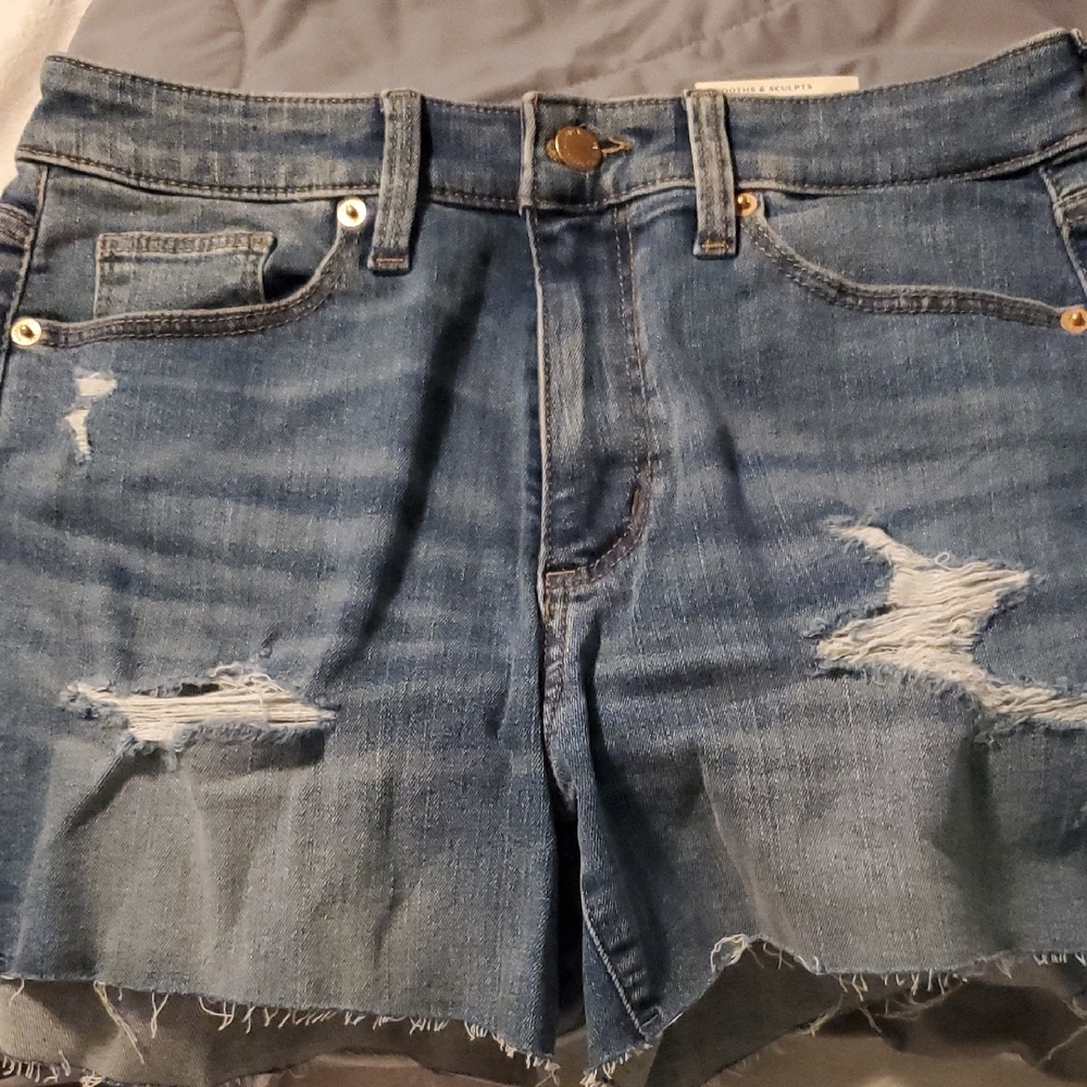 Blue Distressed Jean Shorts with Frayed Hem